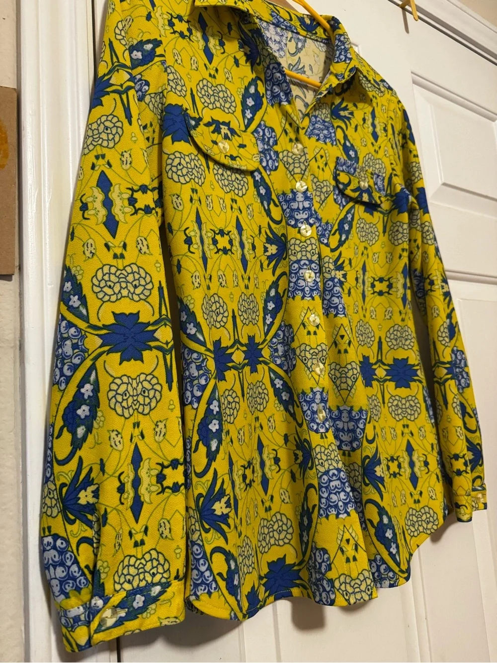 Vintage Yellow & Blue Floral Button-Up Shirt